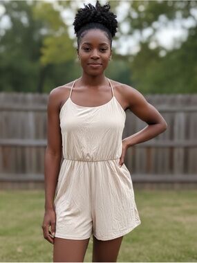 Cream Sleeveless Romper One-Piece size S